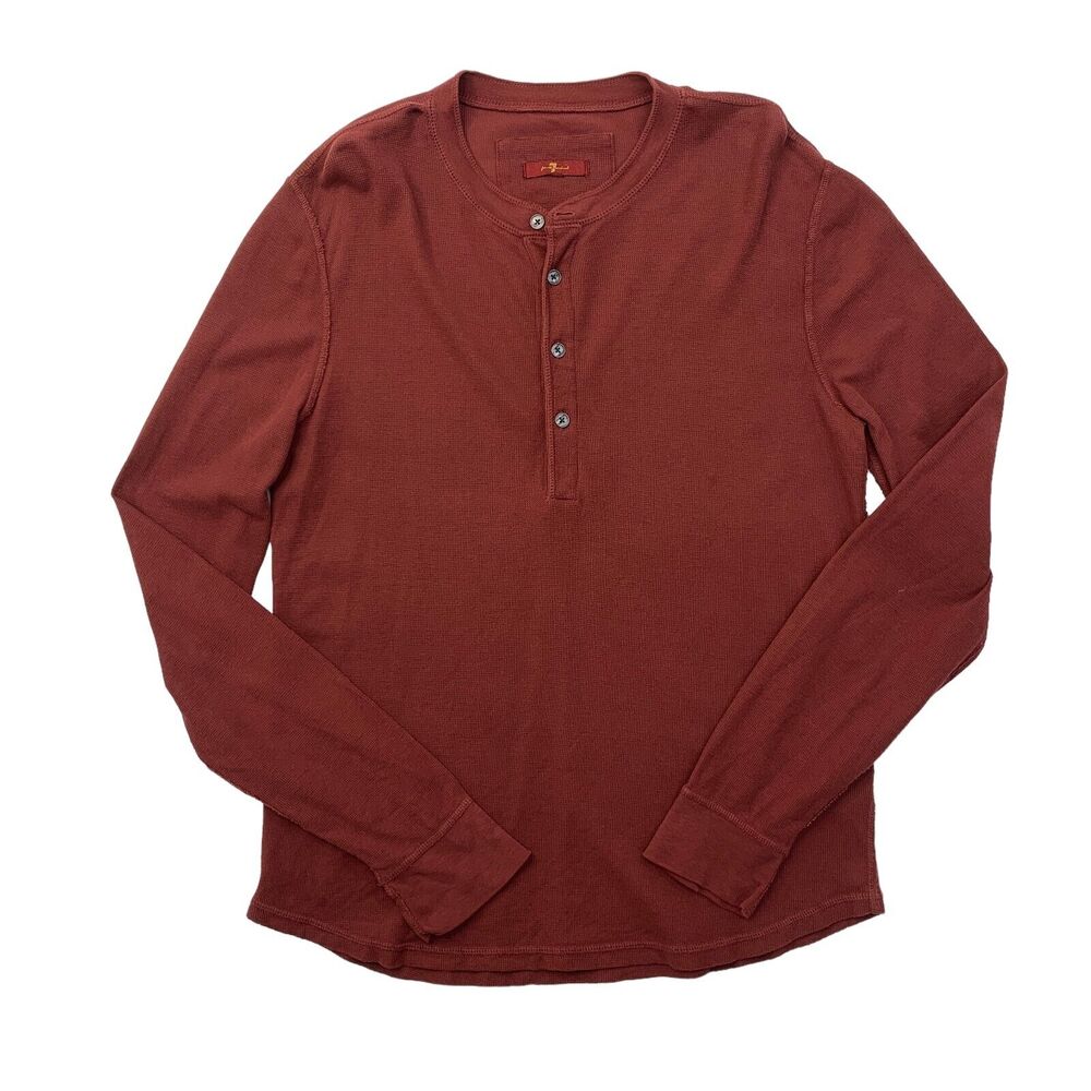 7 For All Mankind Henley Shirt Men S Small Slim Stretch Cotton Long Sleeve *READ